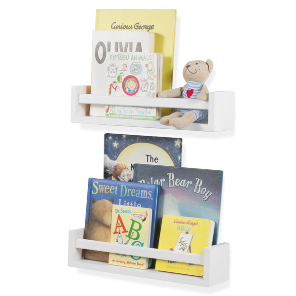 UTAH Floating Shelves Wall Bookshelf for Kids and Nursery Decor – 15.75" – Set of 2 – White - Wallniture