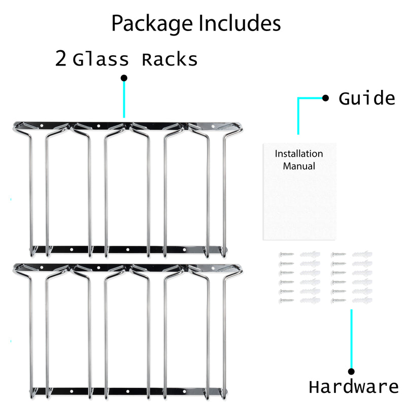 PINOT Stemware Under Cabinet Rack – 4 Sectional – 13.5” Depth – Chrome – Set of 2 - Wallniture