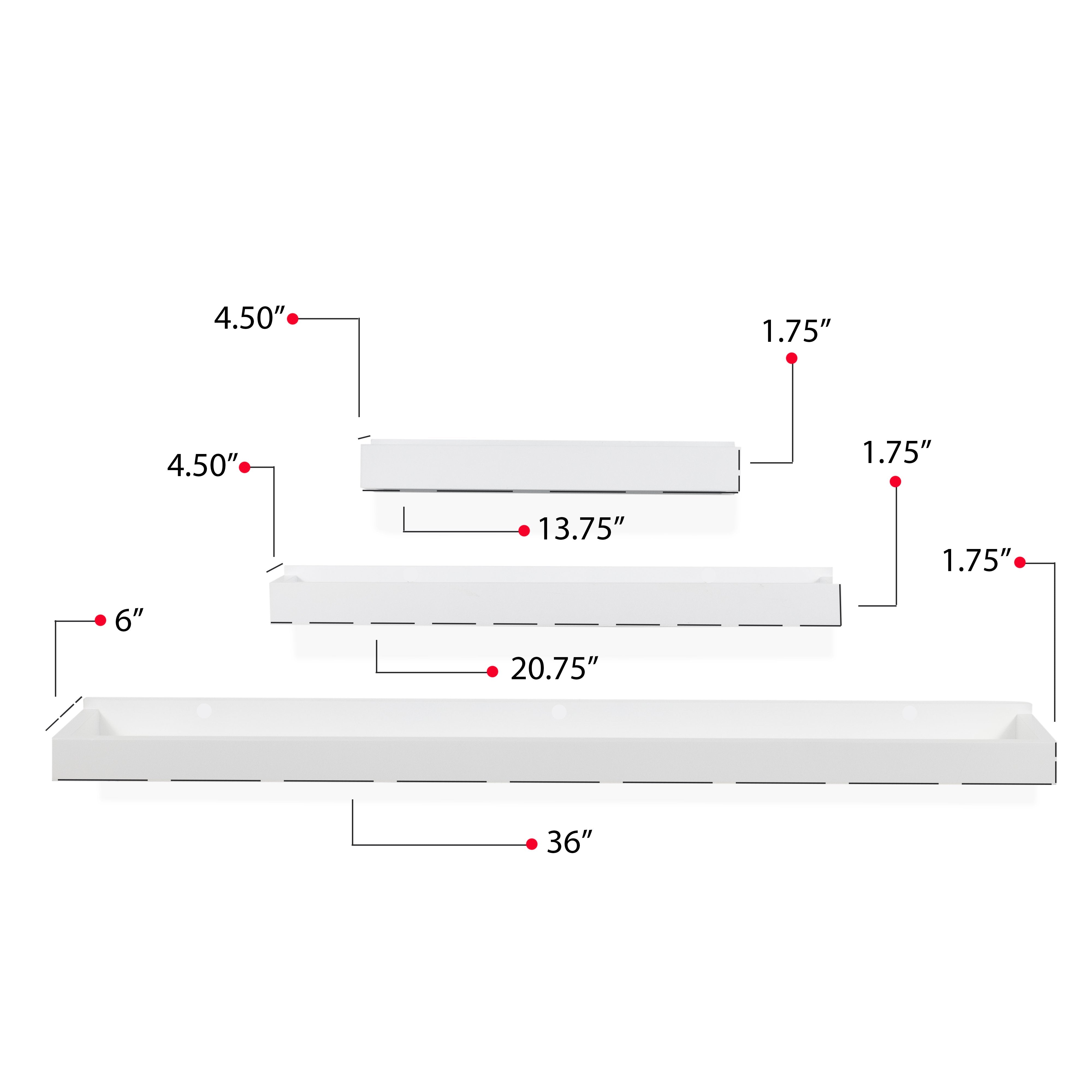 PHILLY Floating Shelves Wall Bookshelf and Picture Ledge for Bedroom Decor- Multisize - Set of 3 - White, Navy Blue, Gray, Walnut - Wallniture