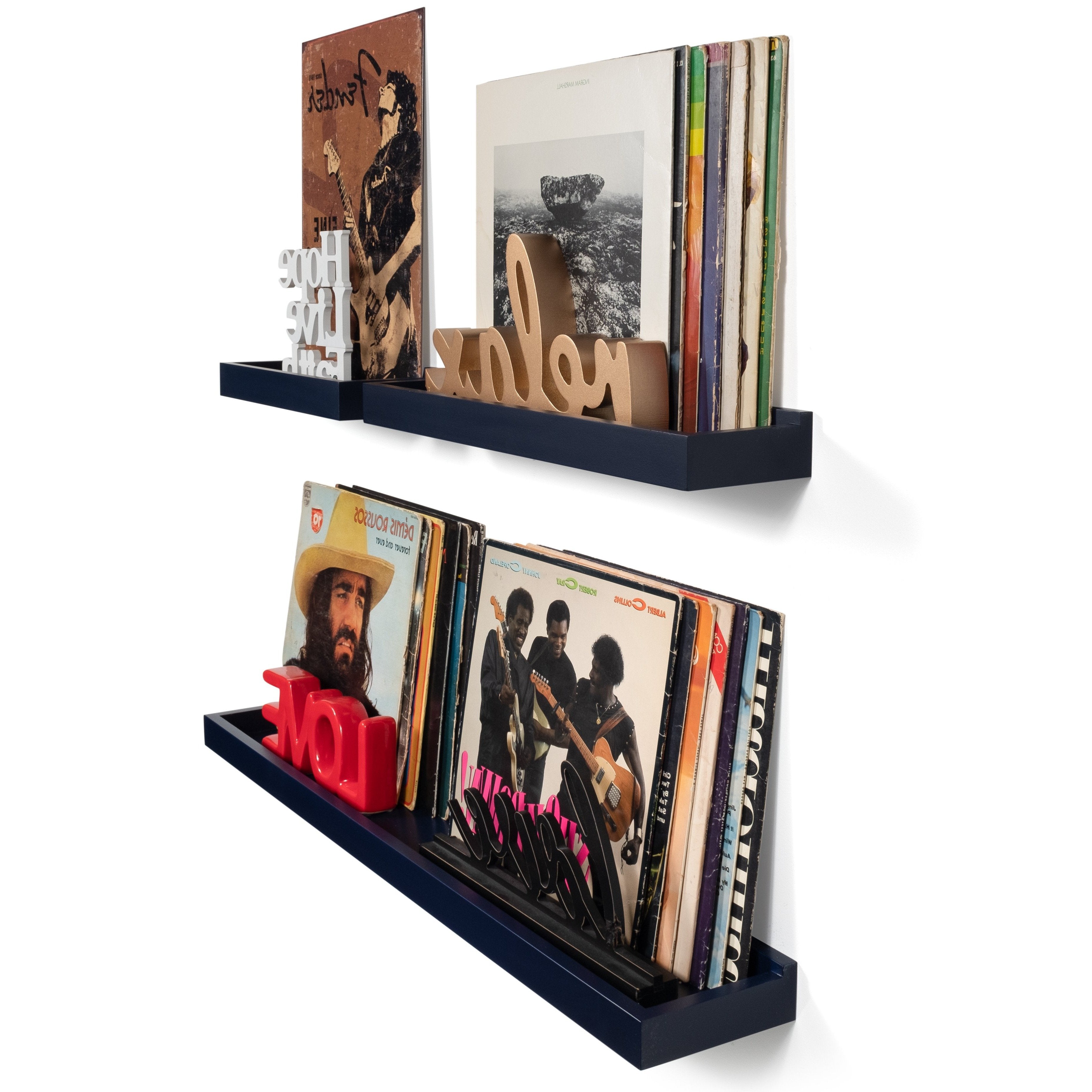 PHILLY Floating Shelves Wall Bookshelf and Picture Ledge for Bedroom Decor- Multisize - Set of 3 - White, Navy Blue, Gray, Walnut - Wallniture
