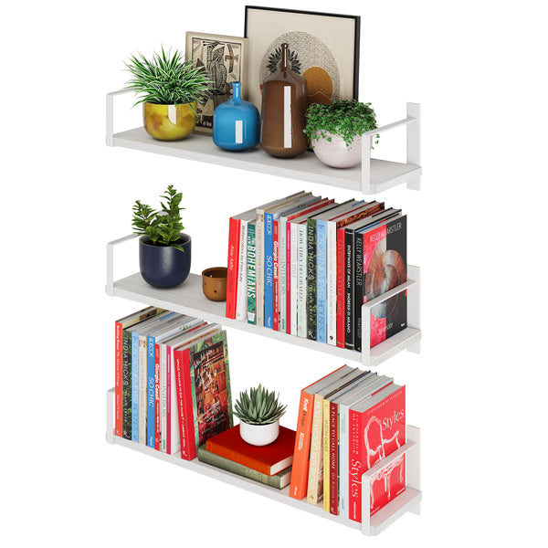 TOLEDO 24" White Floating Shelves for Storage, Bookshelf Living Room Decor - Set of 3