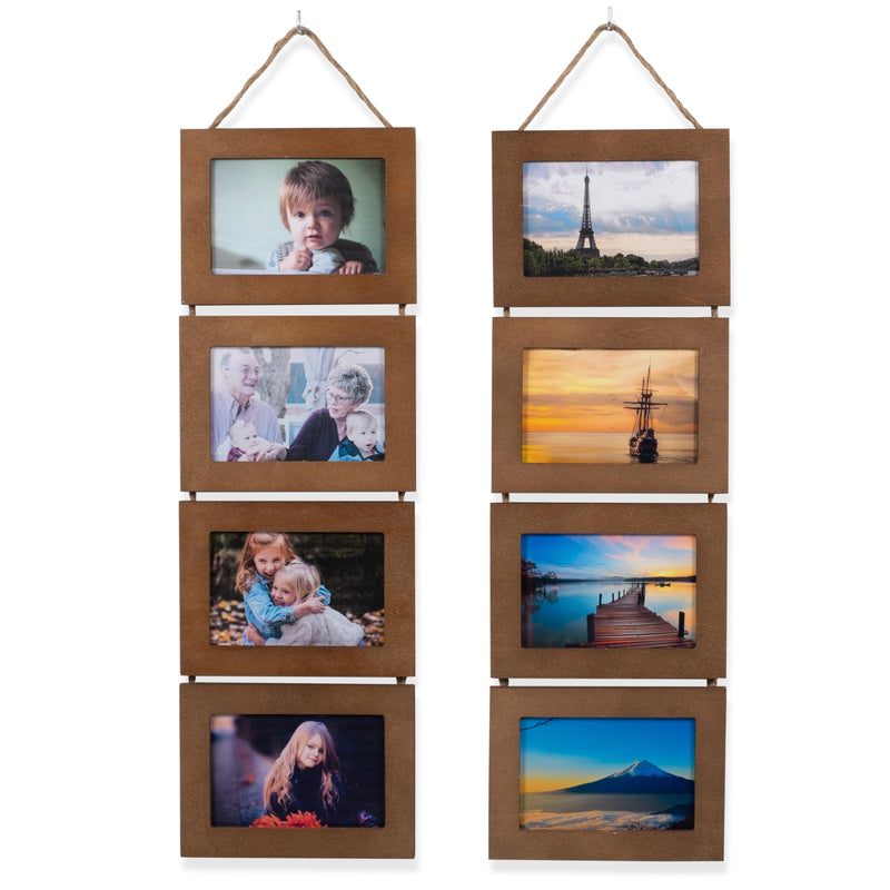 WOODARIES Hanging Collage Picture Frame - 4” x 6” Photos - Walnut - Set of 2