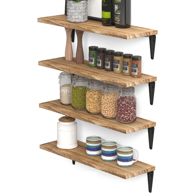 ARRAS 17” Kitchen Floating Shelves and Spice Rack Wall Mount – Set of 4 – Natural Burned - Wallniture