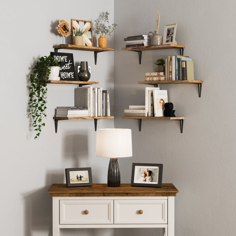 ARRAS Floating Shelves for Wall, 17"x6" Book Shelves & Storage Shelves Living Room Decor - Set of 6 - Wallniture