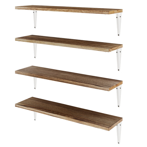 ARRAS Floating Shelves for Wall Storage 24" Rustic Wall Shelves for Living Room - Set of 4 - Burnt, or White