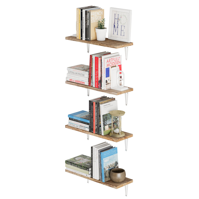 ARRAS Floating Shelves for Wall Storage, 17"x6" Living Room Wall Decor, Bookshelf - Set of 4, or 8 - Burnt