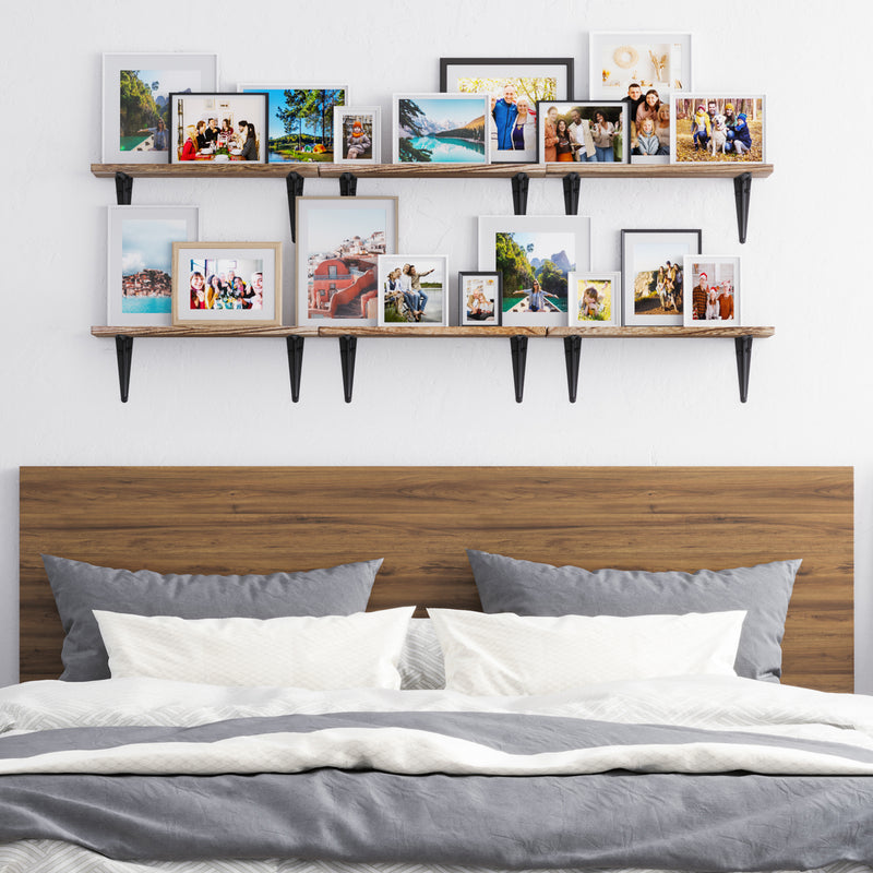 ARRAS Floating Shelves for Living Room Decor, 17"x6" Wood Bookshelves, Wall Shelves - Set of 6, 8, or 10 - Burnt