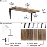 ARRAS Floating Shelves for Living Room Decor, 17"x6" Wood Bookshelves, Wall Shelves - Set of 6, 8, or 10 - Burnt