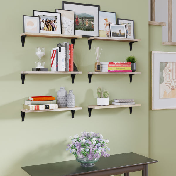 ARRAS Floating Shelves for Living Room Decor, 17" Wall Bookshelf, Plant Shelf - Natural - Set of 6, 8, or 10