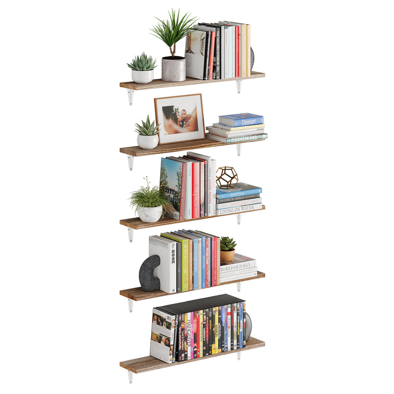 ARRAS Floating Shelves for Wall Decor 24" Bookshelf Living Room Decor Wall Shelf - Set of 5 - Burnt, Walnut , White