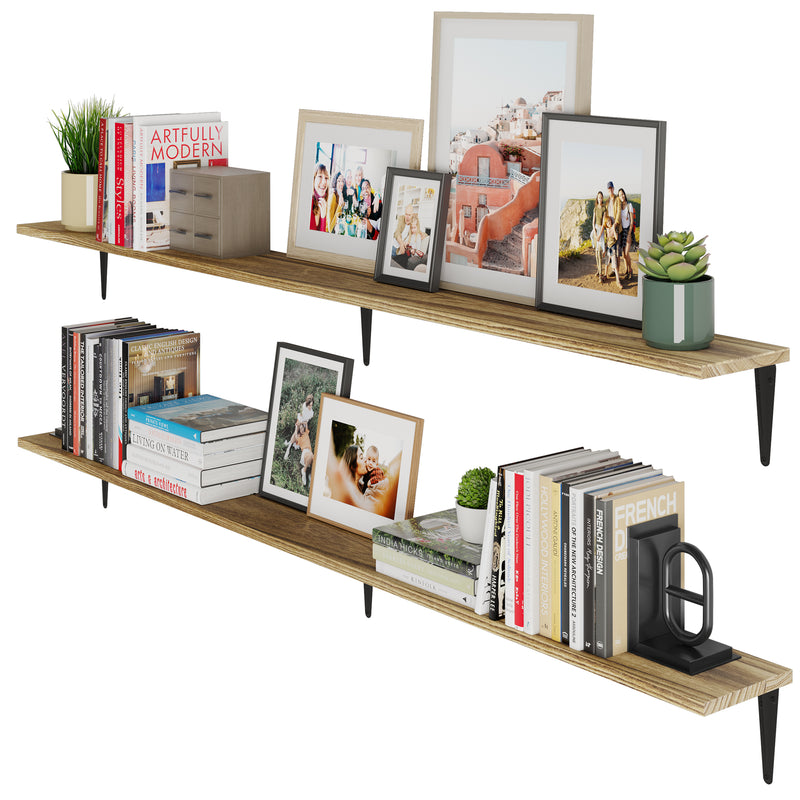 ARRAS 60"x6" Floating Shelves for Living Room - Set of 2 - Black, or White Brackets