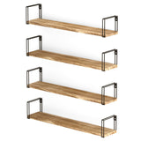 AVILA Kitchen Floating Shelves and Spice Rack Wall Mount – 24” Length – Set of 4 - Natural Burned - Wallniture