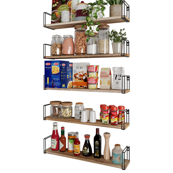 AVILA 24" Floating Shelves for Wall, Kitchen and Pantry Organization Shelves Set of 5 - Burnt
