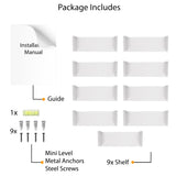 BALI U Shape Floating Shelves and Wall Bookshelf Metal for Bedroom Shelves – 17" Length – Set of 9 – Black, White - Wallniture