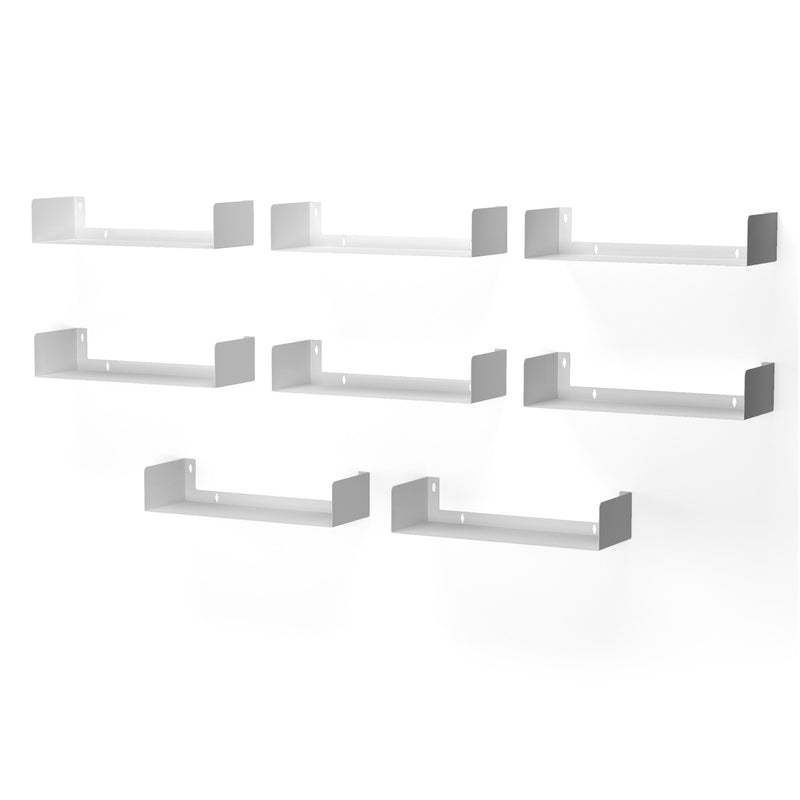 BALI U Shape Floating Shelves and Wall Bookshelf Metal for Bedroom Decor – 17" Length – Set of 8 – White - Wallniture