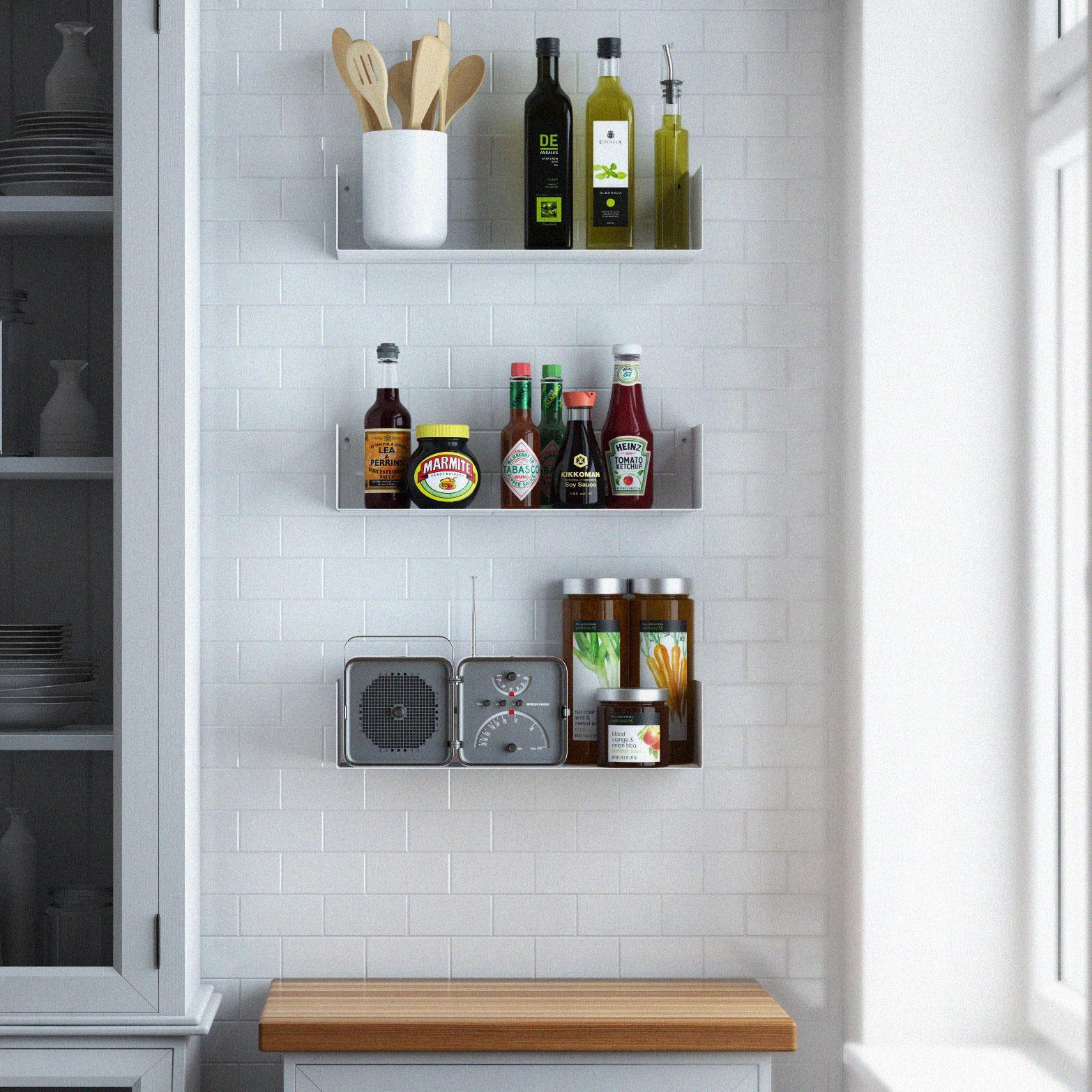 BALI U Shape Wall Mount Kitchen Shelves and Spice Rack – 17” Length  – White - Wallniture