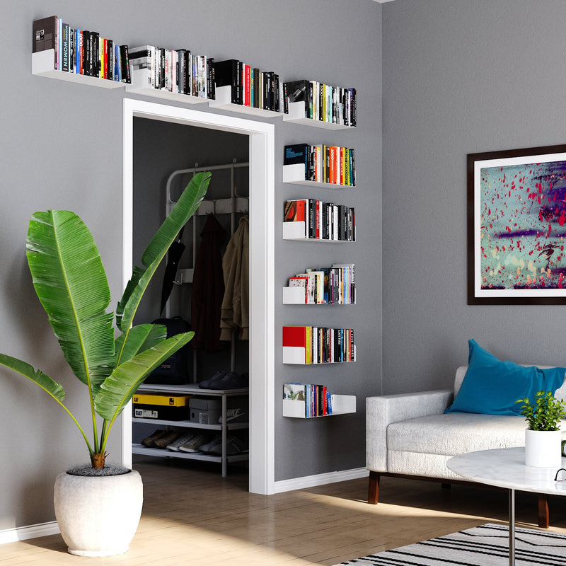 BALI U Shape Floating Shelves and Wall Bookshelf Metal for Bedroom Decor – 17" Length – Set of 8 – White - Wallniture