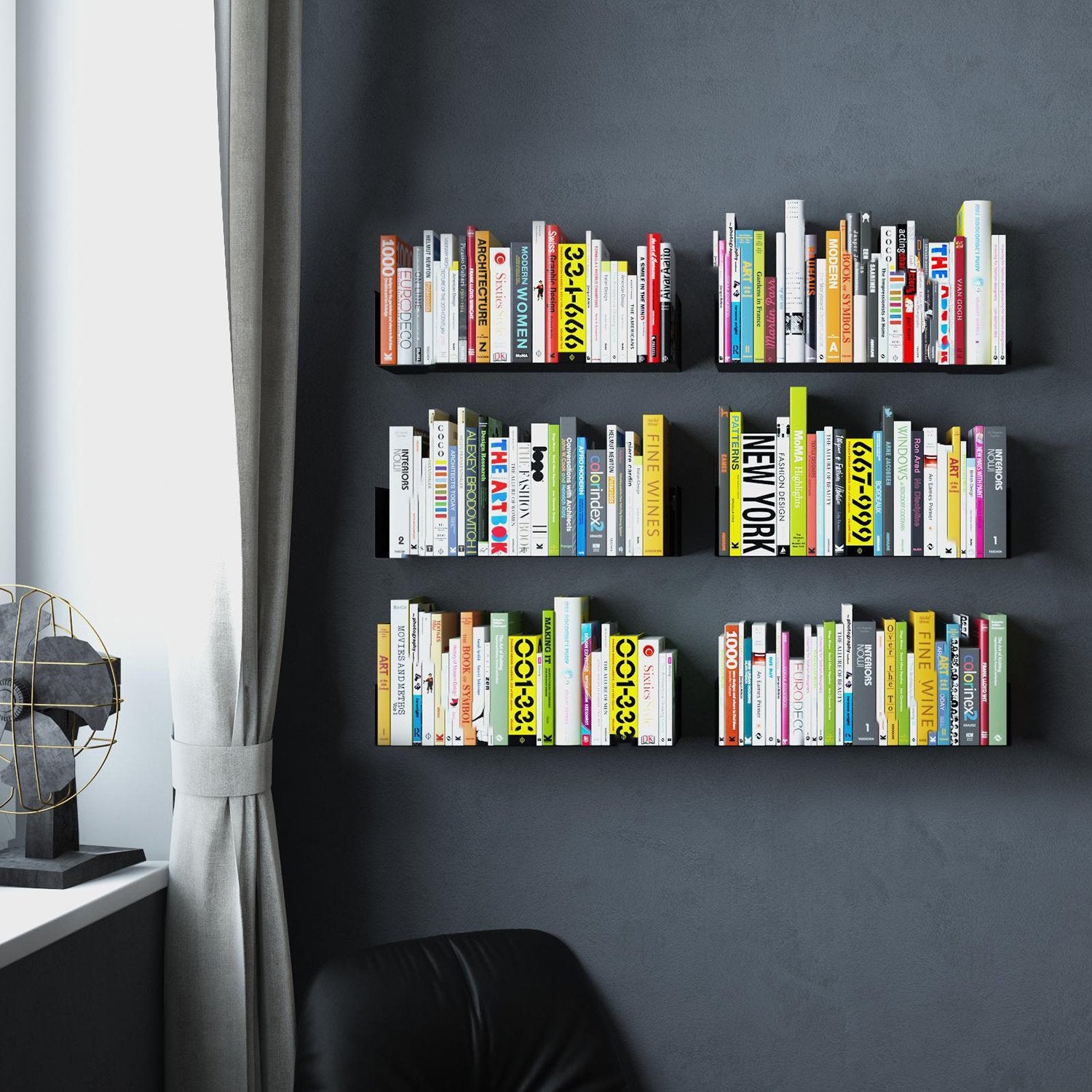 BALI U Shape Floating Shelves Wall Bookshelf Metal for Bedroom Decor – 17” Length – Set of 3 – White, Black - Wallniture