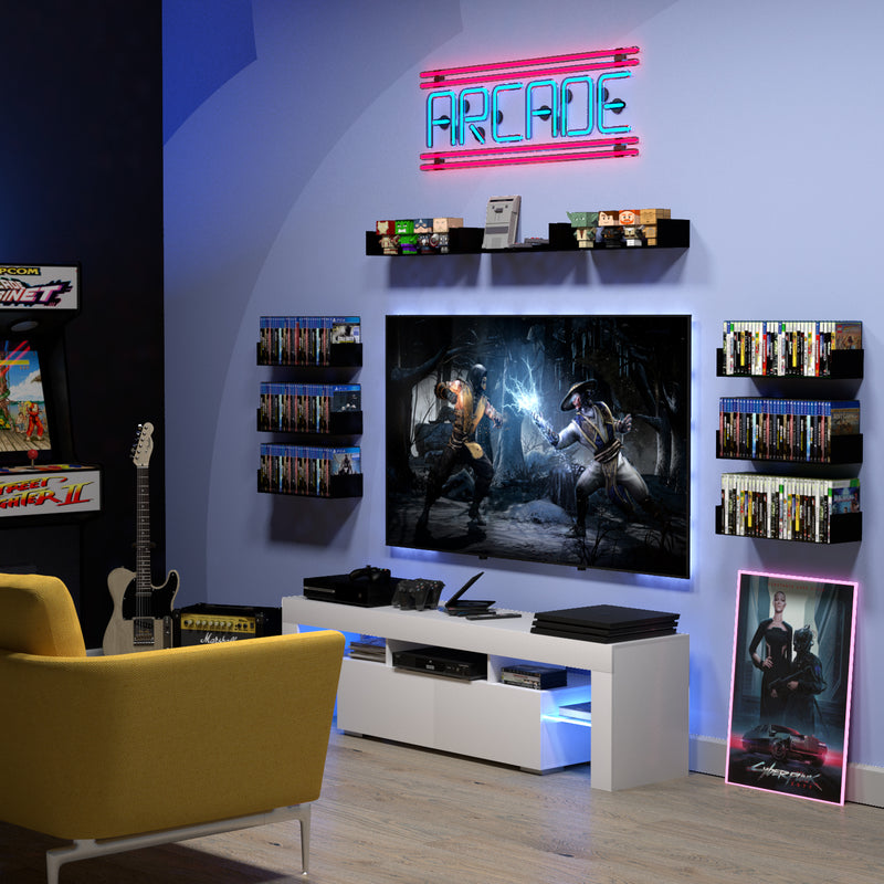 BALI U Shape Floating Shelves Wall Bookshelf and Video Game Shelf – Set of 2 – White, Black - Wallniture