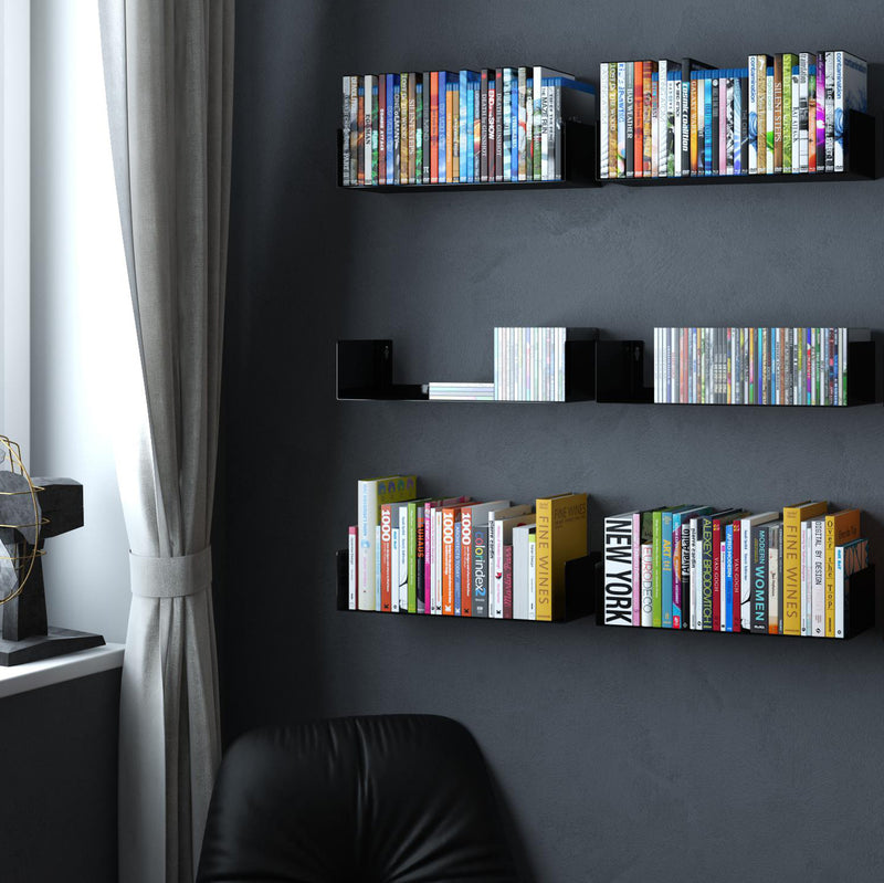 BALI U Shape Floating Shelves Wall Bookshelf Metal – 17" Length – Set of 6 – White, Black - Wallniture