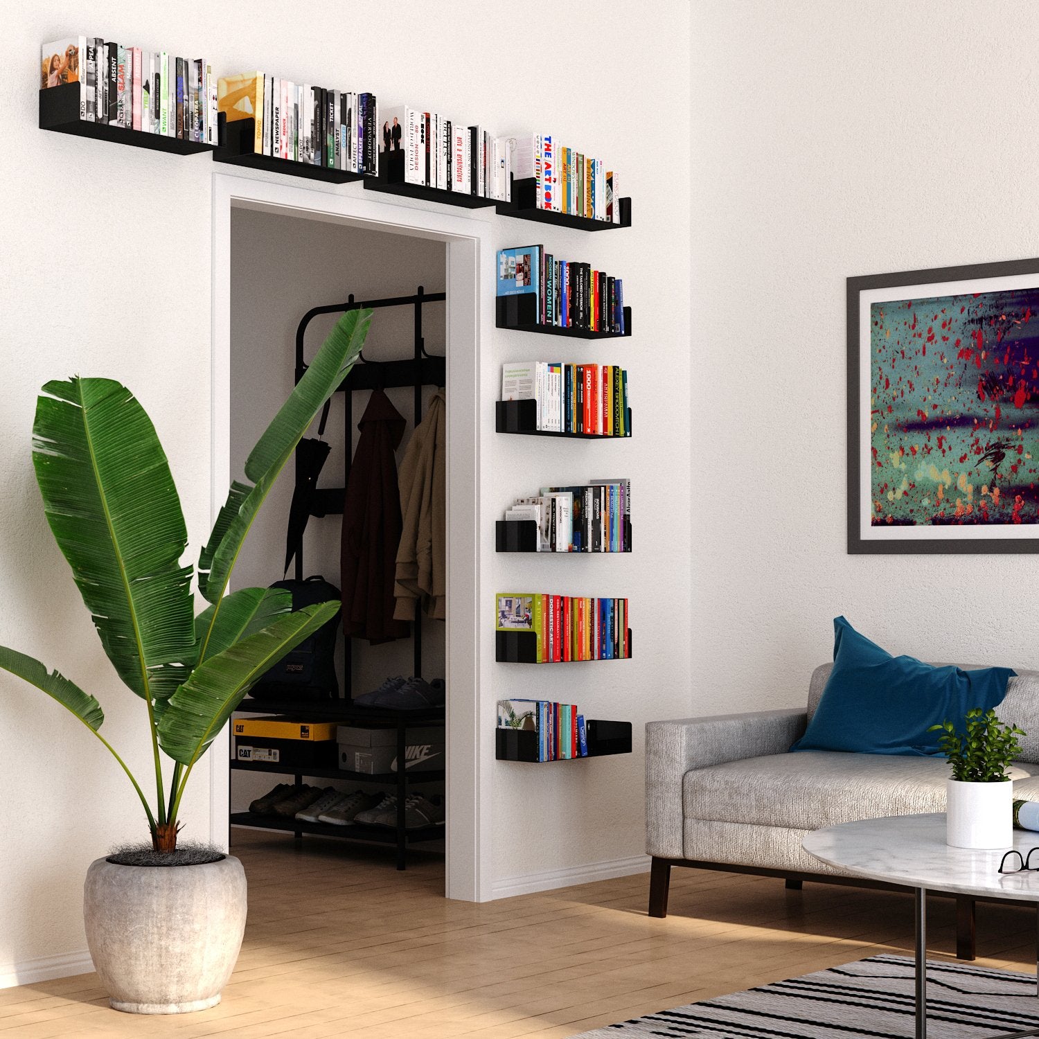 BALI U Shape Floating Shelves Wall Bookshelf Metal for Bedroom Decor– 17" Length – Set of 8 – Black - Wallniture