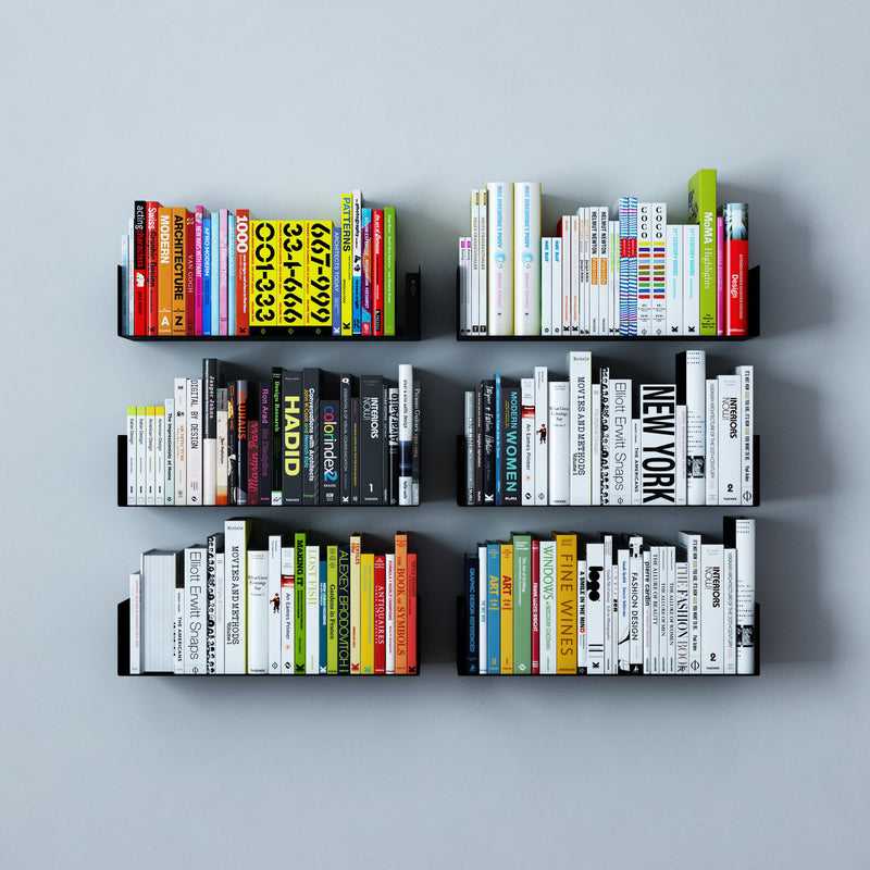 BALI U Shape Floating Shelf and Wall Bookshelf Metal – 17" Length – White, Black - Wallniture