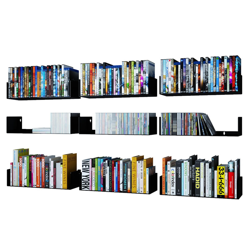 BALI U Shape Floating Shelves and Wall Bookshelf Metal – 17" Length – Set of 9 – Black, White - Wallniture