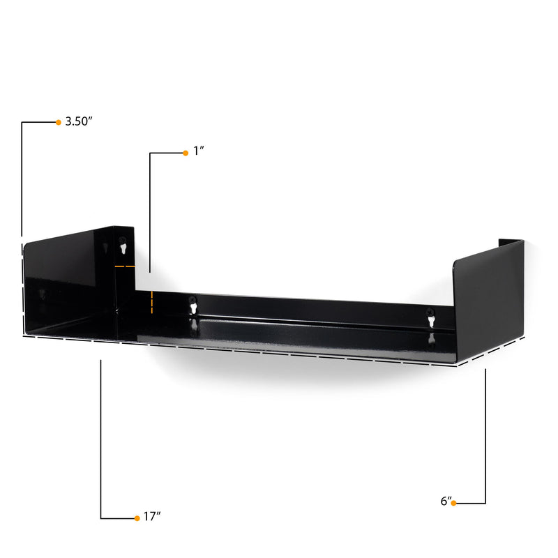 BALI U Shape Floating Shelves and Wall Bookshelf Metal for Bedroom Shelves – 17" Length – Set of 9 – Black, White - Wallniture