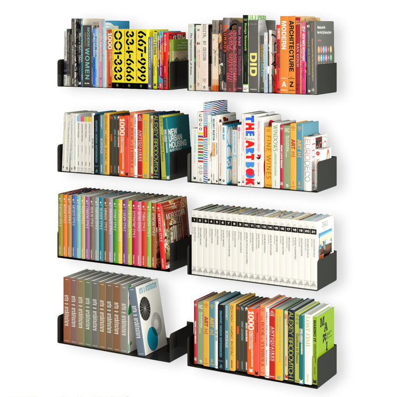 BALI U Shape Floating Shelves Wall Bookshelf Metal for Bedroom Decor– 17" Length – Set of 8 – Black - Wallniture