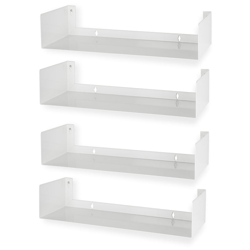 BALI U Shape Floating Shelves Wall Bookshelf – 17" Length – Set of 4 – Black, White - Wallniture