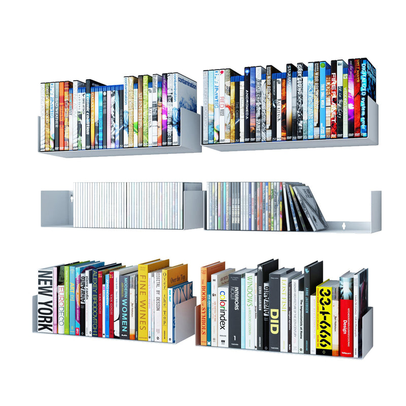 BALI U Shape Floating Shelves Wall Bookshelf Metal for Bedroom Decor  – 17" Length – Set of 6 – White, Black - Wallniture