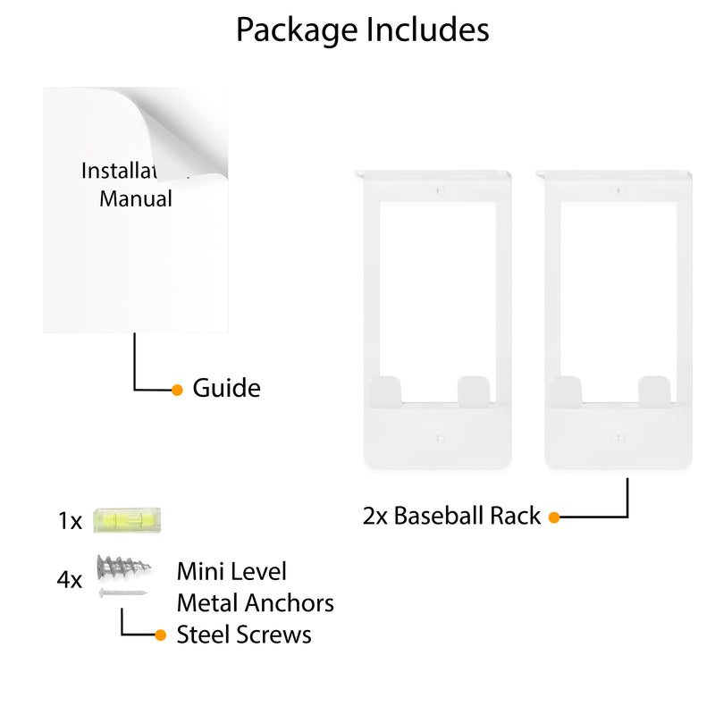 BASPO Baseball Bat & Baseball Holder Wall Storage Rack for Man Cave Decor and Kids Room Decor - Set of 2 - White, or Black - Wallniture