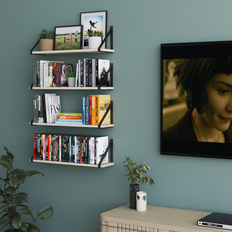 Roca 24x6 Bookshelves for Living Room Decor, 2-Tier Floating