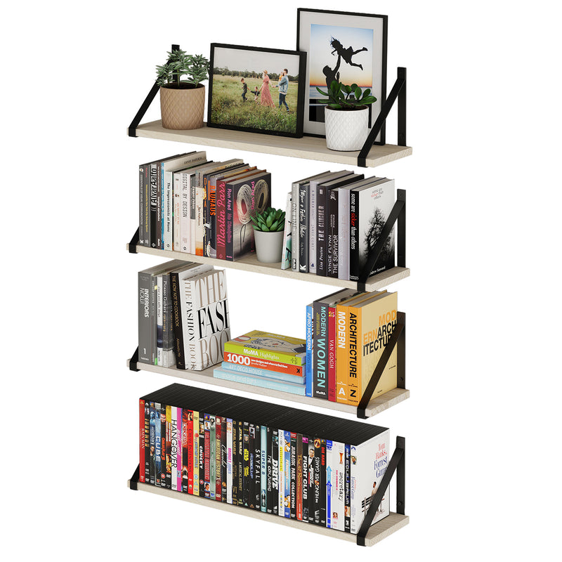 BORA Floating Shelves for Wall Storage, 24"x6" Floating Book Shelves for Living Room - Set of 3, or 4 - Wallniture