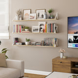 BORA Long Floating Shelves, 48"x6" Bookshelves for Living Room - Set of 3, or 4 - Burnt