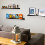 BOSTON Picture Ledge Wall Shelf and Bookshelf – 46” Length – Set of 3 – Black - Wallniture
