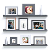 BOSTON Picture Ledge Wall Shelf and Bookshelf – 46” Length – Set of 3 – Black - Wallniture