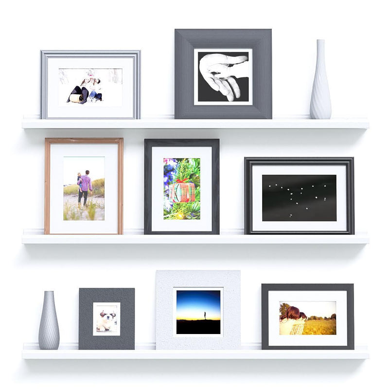 BOSTON Picture Ledge Wall Shelf and Bookshelf – 46” Length - Set of 3 - White - Wallniture