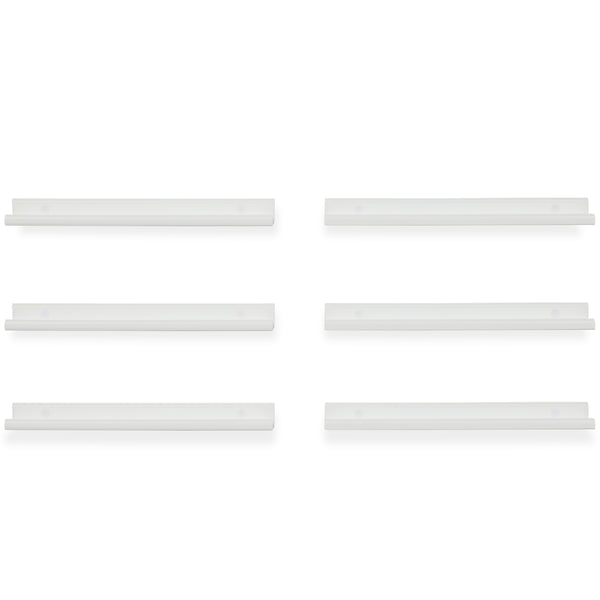 BOSTON Picture Ledge Floating Shelves and Wall Bookshelf – 22” Length – Set of 6 - White - Wallniture