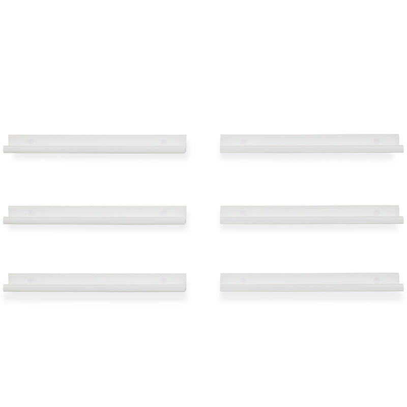 BOSTON Picture Ledge Floating Shelves and Wall Bookshelf – 22” Length – Set of 6 - White - Wallniture