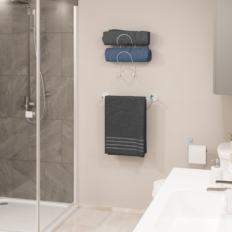 BOTO Bathroom Towel Rack Wall Mounted Bathroom Organizer, Bath Towel & Hand Towel Holder - 3 Sectional - Chrome - Wallniture