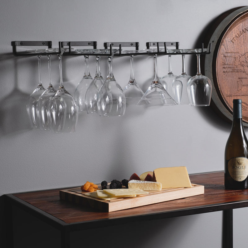 CHIRAZ Wall Mounted Wine Glass Rack  – 11” Depth – Set of 4 – Black - Wallniture