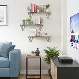 COLMAR Floating Shelves for Living Room Decor, 24" Wall Shelf - Burnt - Set of 3