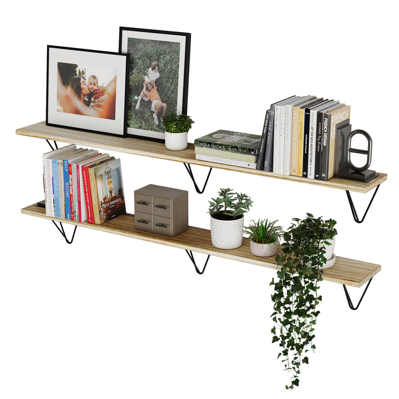 COLMAR 48" Floating Shelves for Wall Decor, Bookshelf for Living Room Decor - Set of 2 - White, or Black Brackets