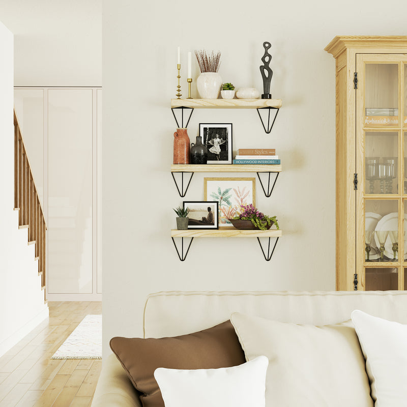 COLMAR 24" Floating Shelves for Wall Decor, Wall Mounted Bookshelves for Living Room - Set of 3 - Burnt