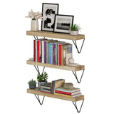 COLMAR 24" Floating Shelves for Wall Decor, Wall Mounted Bookshelves for Living Room - Set of 3 - Burnt