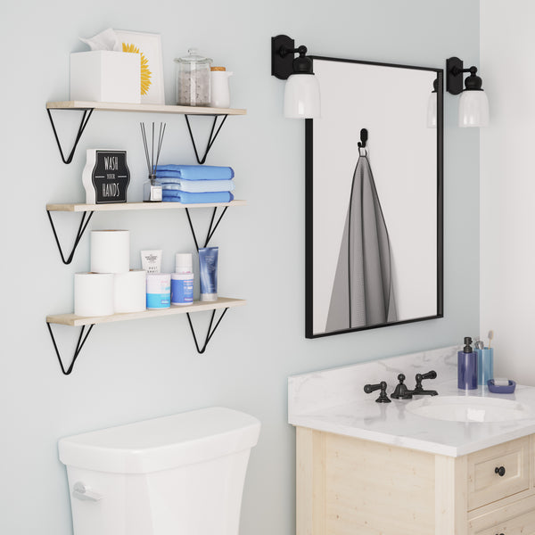 COLMAR 24"x 4.5" Bathroom Shelves, Floating Shelves for Over the Toilet - Set of 3 - Black, or White Brackets