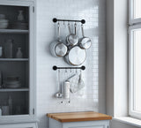 CUCINA Kitchen Utensil Holder with 10 S Hooks for Hanging, Wall Mount Pot Lid Organizer - 16” Length - Black - Wallniture