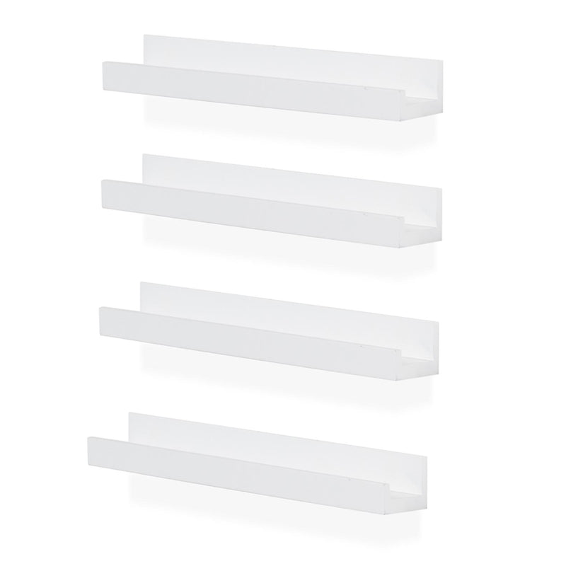 DENVER Floating Shelves Wall Bookshelf and Nursery Decor – 14” Length x 3.8" Depth – Set of 4 - White - Wallniture