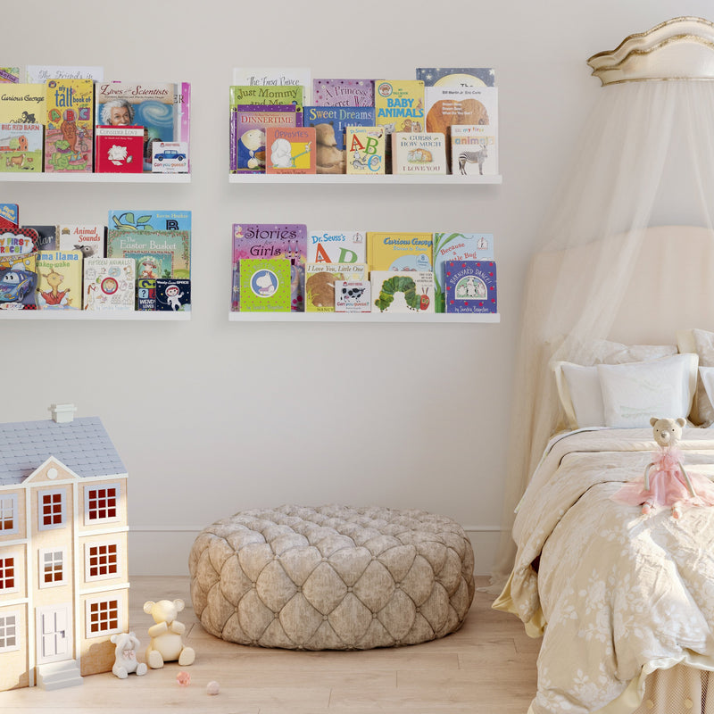 DENVER Floating Shelves Wall Bookshelf and Nursery Decor – 30” Length x 3.8" Depth – Set of 4 - White - Wallniture